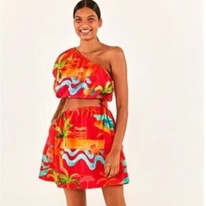 FARM RIO M Ipanema Cut-Out Mini Dress In Red NWT